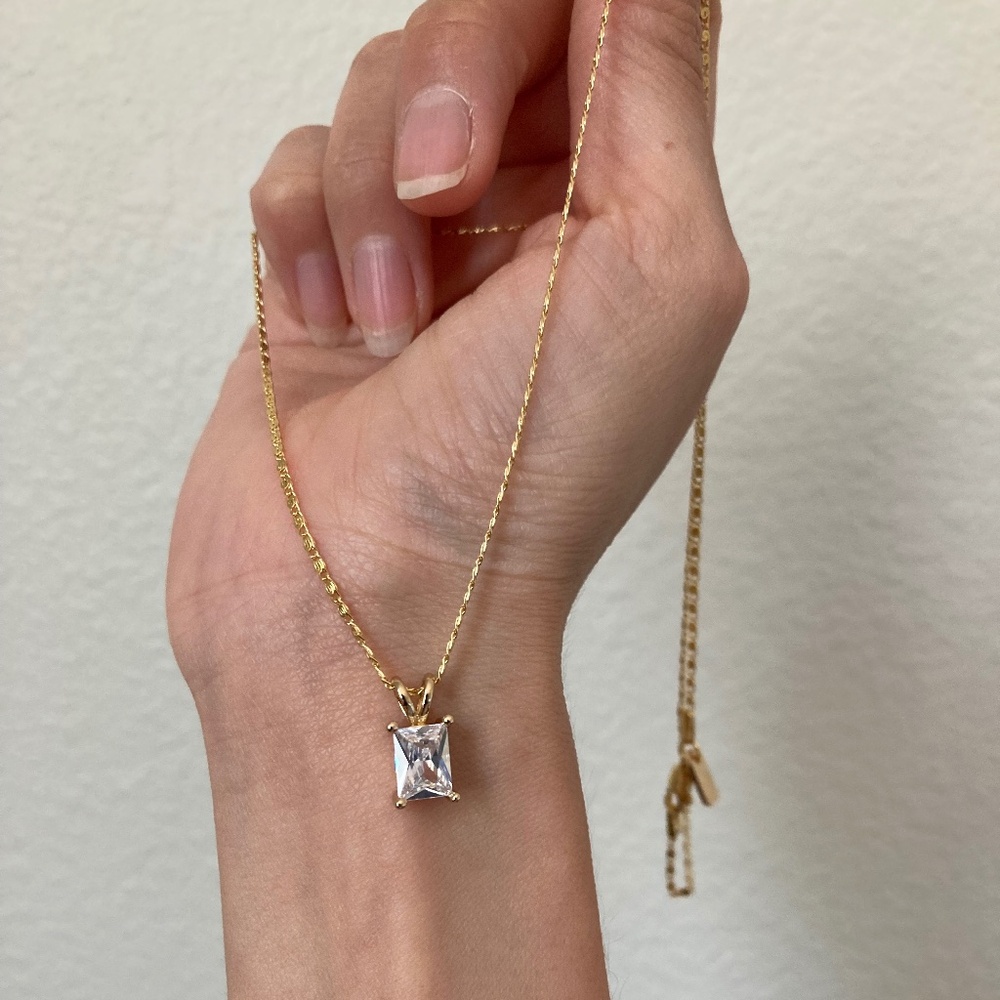 NEW Vanessa Mooney square dainty CZ pendant charm necklace gold dainty layering